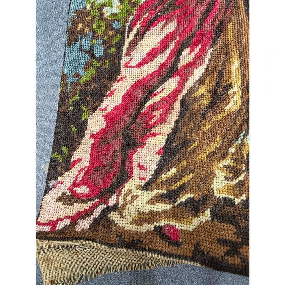 Vintage Greek Needlepoint Tapestry Victorian Woman Red Dress Textile Art 48x33